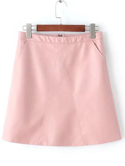Shein Pink Zipper A Line Pu Skirt