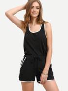 Shein Black Scoop Neck Contrast Edge Tank Top With Drawstring Shorts