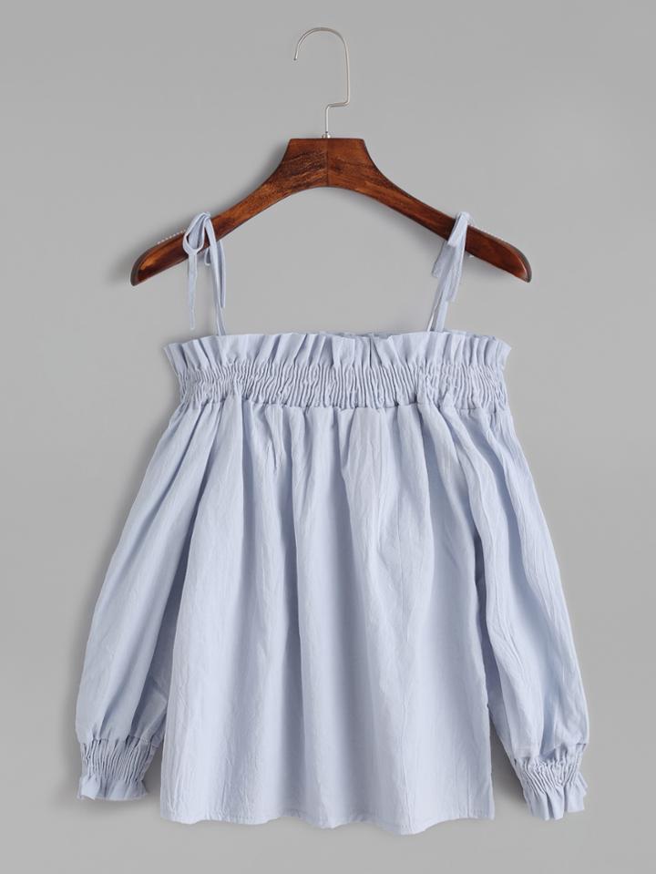 Shein Blue Cold Shoulder Shirred Top