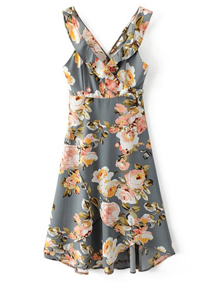Shein Double V Neck Overlap Front Ruffle Dress