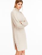 Shein Apricot Turtleneck Raglan Sleeve Slit Side Sweater Dress