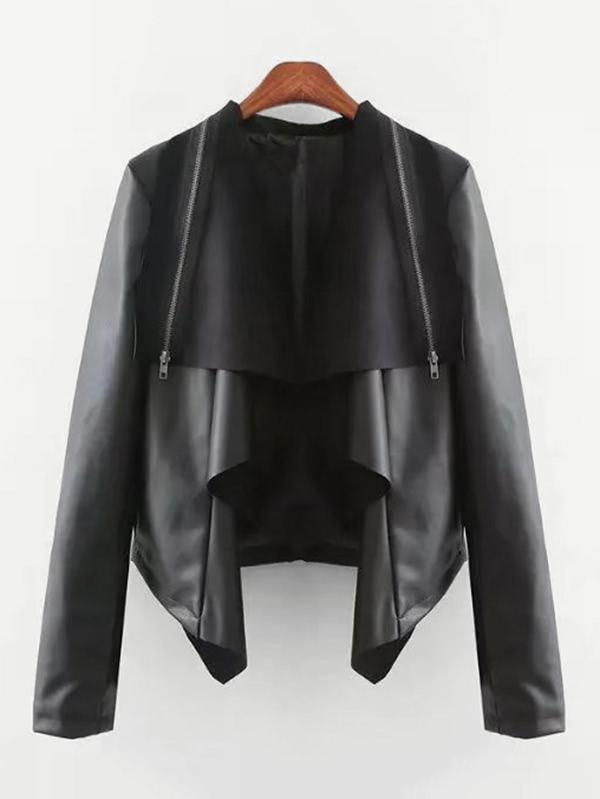 Shein Waterfall Collar Pu Jacket