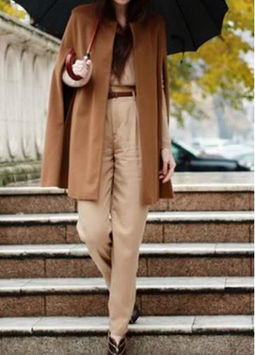 Rosewe Cloak Design Khaki Round Neck Coat