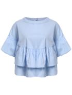 Shein Blue Crew Neck Ruffle Loose Crop Blouse