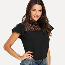 Shein Eyelash Lace Insert Blouse
