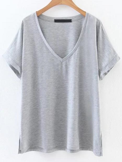 Shein Grey V Neck Side Slit Tee