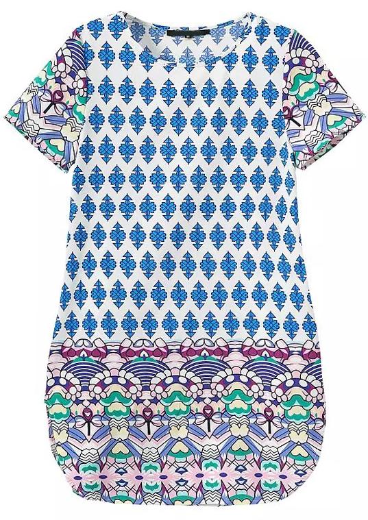 Shein Blue Short Sleeve Floral Loose Dress