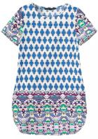 Shein Blue Short Sleeve Floral Loose Dress