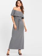 Shein Heather Knit Flounce Off Shoulder Dress