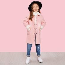 Shein Girls Pocket Front Buttoned Faux Shearling Coat