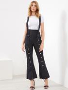 Shein Pinstriped Button Front Flare Overall Pants