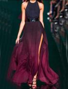 Shein Burgundy Ombre Halter Split Maxi Dress