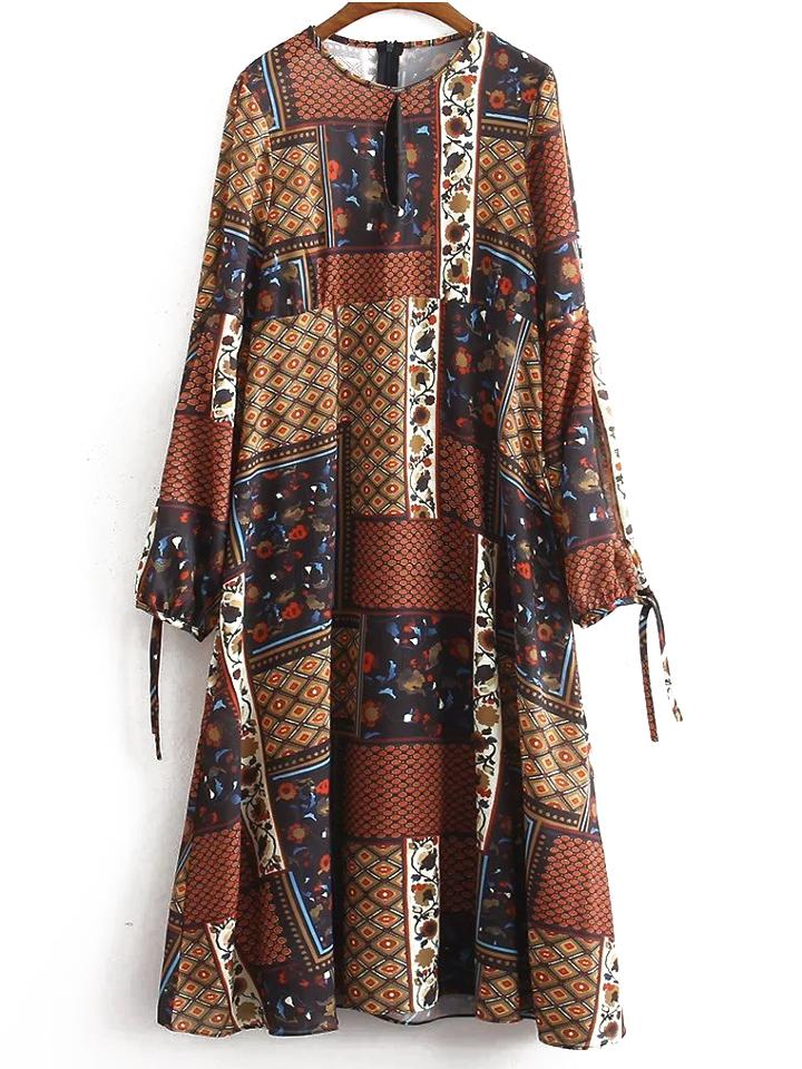 Shein Multicolor Crew Neck Tribal Print Dress