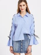 Shein Lace Up Fluted Sleeve Striped Blouse