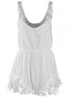 Rosewe Chi Solid White Strap Design Mini Rompers With Lace