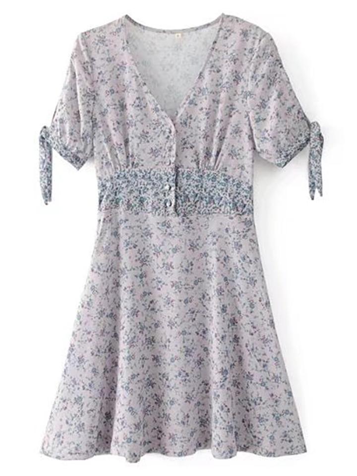 Shein Floral Print Knot Cuff A Line Dress