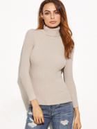 Shein Apricot Ribbed Knit Turtleneck Slim Fit Sweater