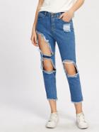 Shein Cut Out Ripped Raw Hem Cropped Jeans