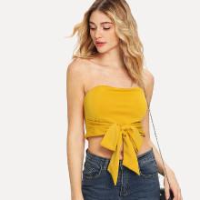 Shein Zip Back Knot Waist Crop Top