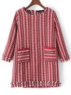 Shein Red White Vertical Stripe Pockets Dress