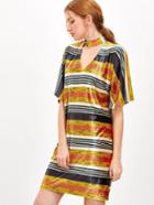 Shein Striped Cutout Choker Neck Shiny Dress