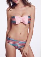 Rosewe Two Piece Pink Striped Knot Design Bikini