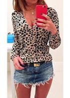 Rosewe Leopard Print Long Sleeve T Shirt