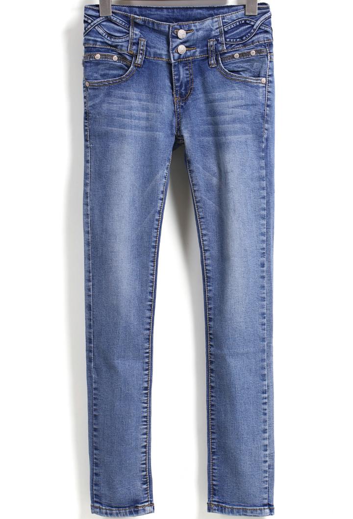 Shein Blue High Waist Slim Denim Pant