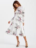 Shein Floral Crushed Velvet Fitted & Flared Dress