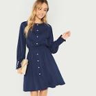 Shein Ruffle Detail Button Front Solid Dress