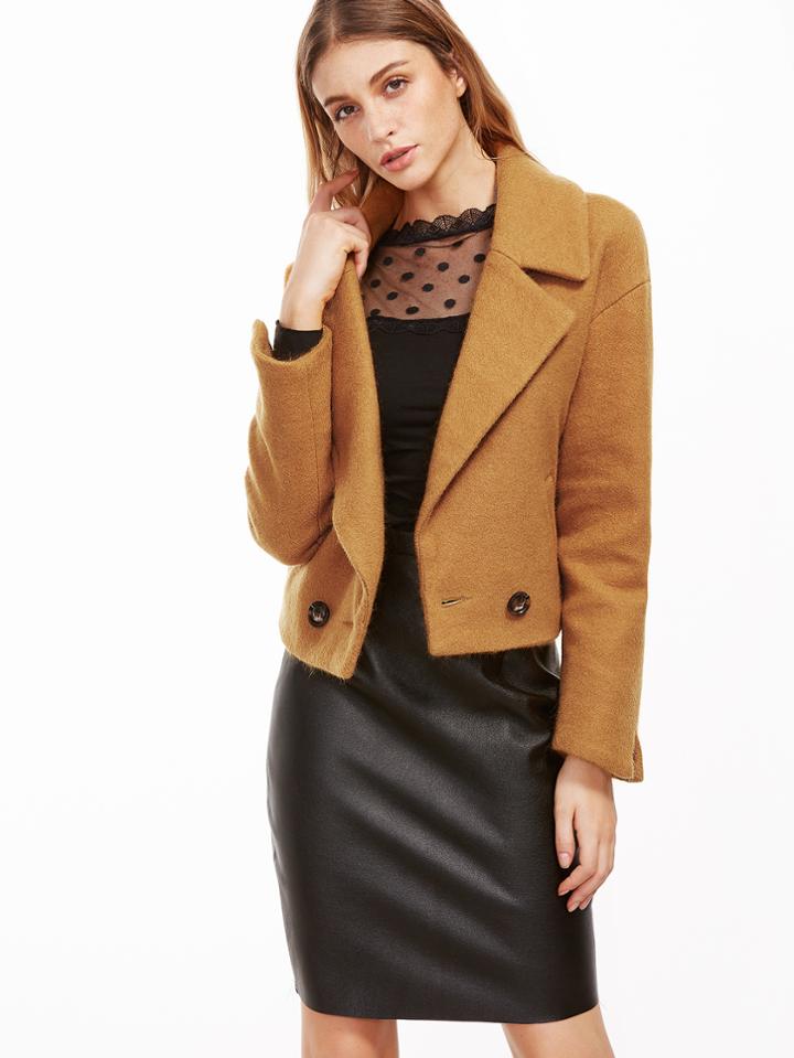Shein Khaki Drop Shoulder Coat With Pockets