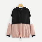 Shein Plus Half Placket Color Block Hooded Jacket