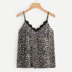 Shein Contrast Lace Leopard Print Velvet Cami Top
