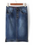 Shein Dark Blue Pocket Buttons Split Side Denim Skirt