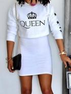 Shein White Crew Neck Crown Print Crop T-shirt