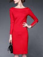 Shein Red Metal Embellished Side Zipper Sleeve Pencil Dress