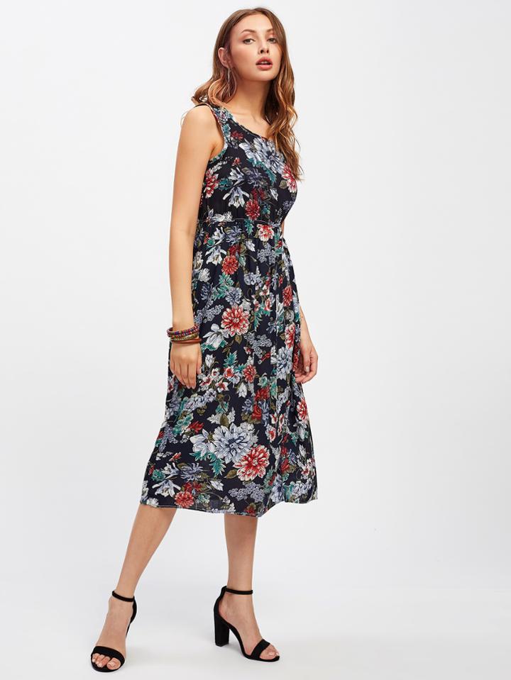 Shein Peony Allover Print Tank Dress