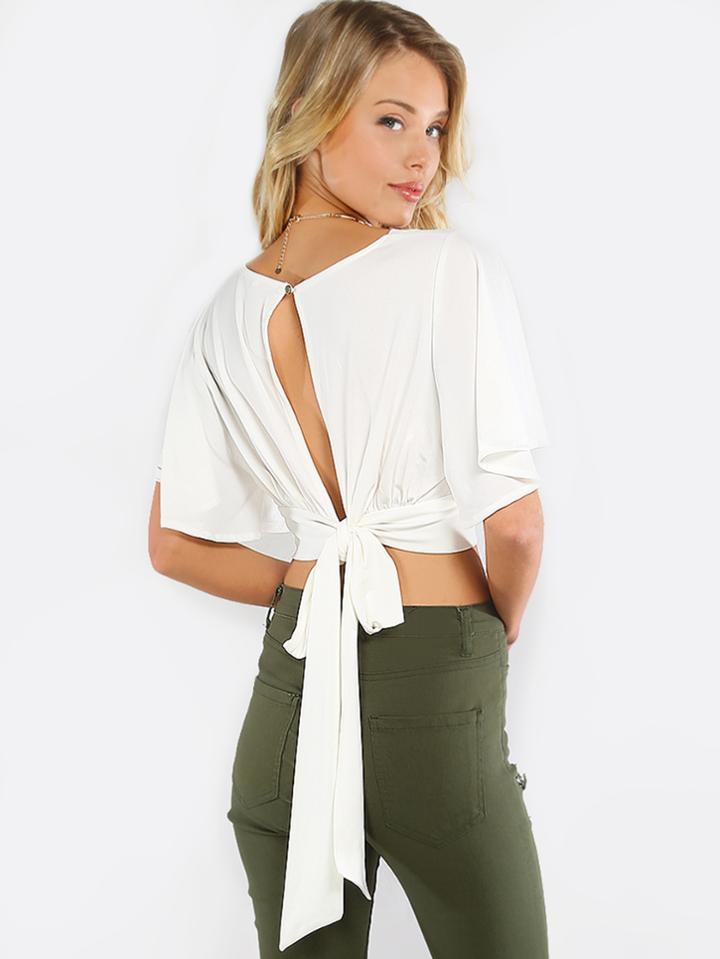 Shein Split Tie Back Crop Blouse