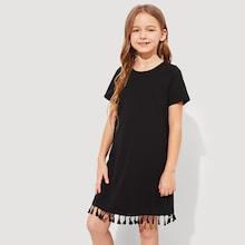 Shein Girls Keyhole Back Tassel Hem Dress