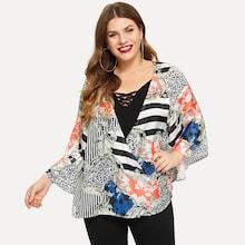 Shein Plus Bell Sleeve Wrap Draped Top