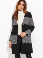 Shein Color Black V Neck Button Up Coat