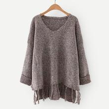 Shein High Low Fringe Hem Marled Knit Jumper