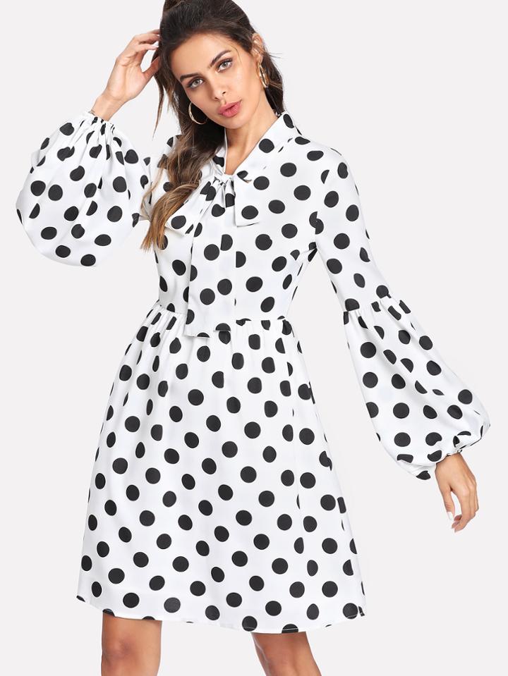 Shein Bishop Sleeve Tied Neck Dress