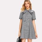 Shein Tied Neck Embroidery Plaid Swing Dress