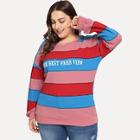Shein Plus Letter Print Color Block Sweater