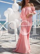 Shein Pink Dolman Half Sleeve Off The Shoulder Maxi Dress