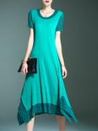 Shein Green Elastic Pleated Contrast Lace Dress
