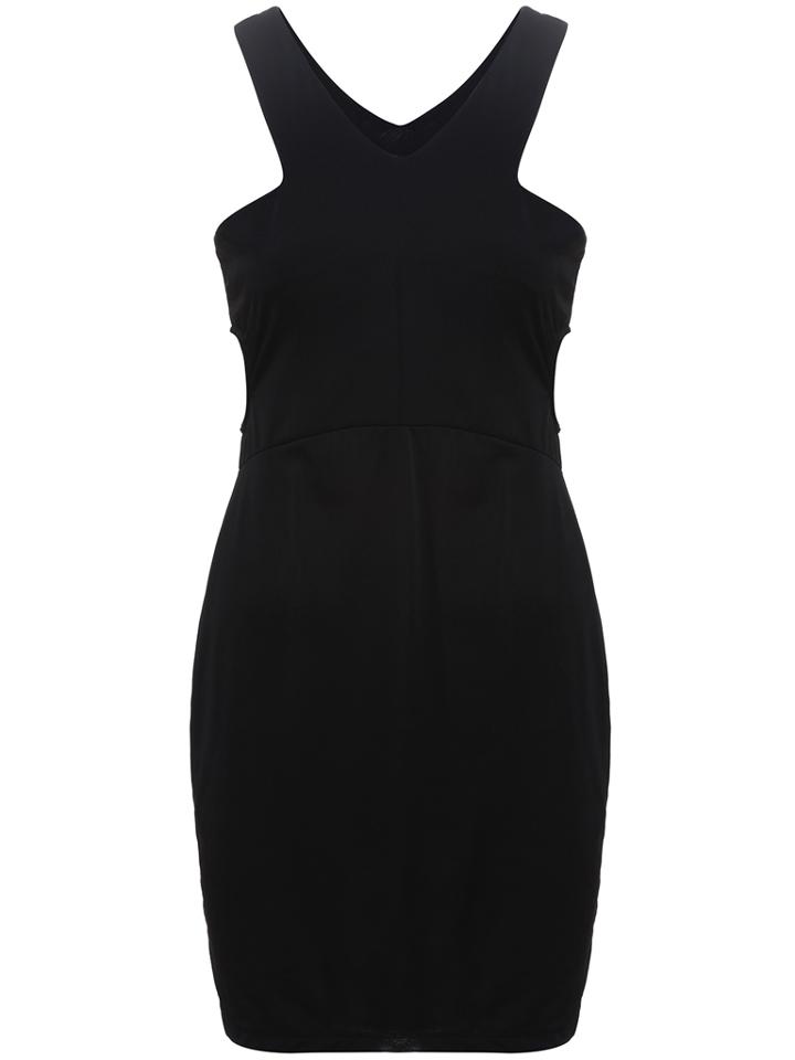 Shein Black V Neck Hollow Slim Bodycon Dress