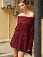 Shein Burgundy Cable Knit Off The Shoulder High Low Sweater