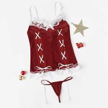 Shein Criss Cross Contrast Lace Garter Dress With Thong